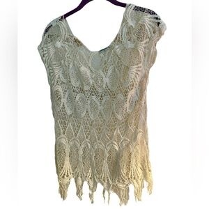 Boho Crochet Lace Fringe Poncho Cover Up Vivid Importers NY (One Size Fits Most)